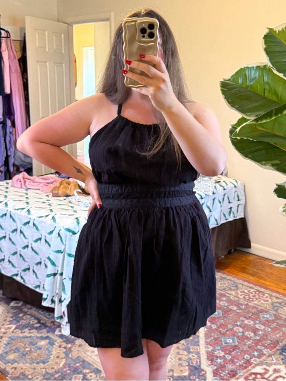 Wild Fable black open back halter mini dress